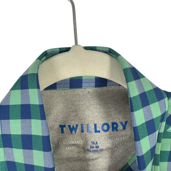 Twillory Performance Long Sleeve Button Up Shirt Tailored Blue Plaid Mens 16.5 - Picture 3 of 6